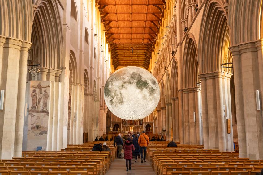 Luke Jerram’s ‘Museum of the Moon’ being exhibited at St Albans Cathedral.