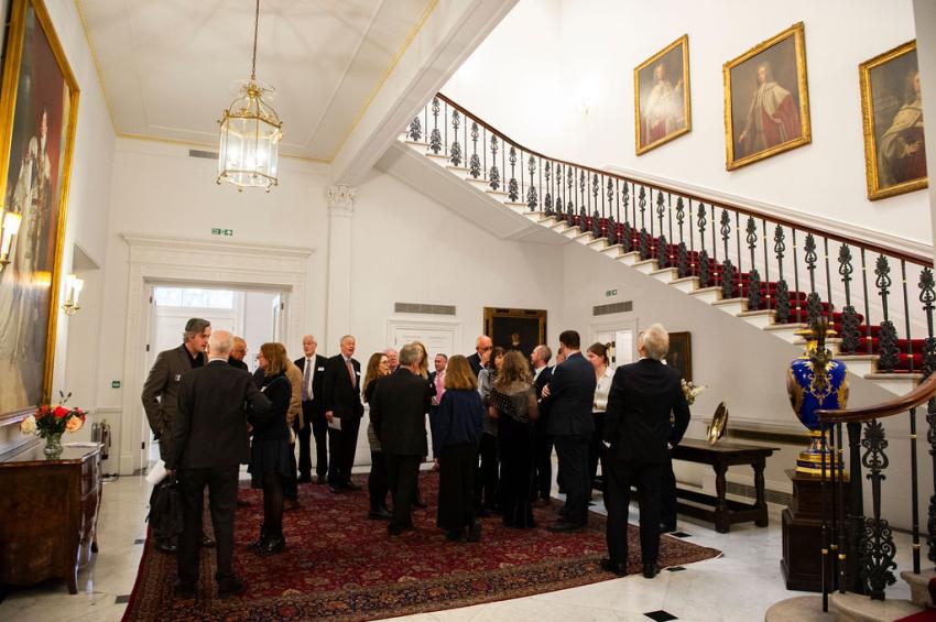 People arrive at the German Embassy in London for the Caroline Herschel Medal ceremony for 2025.