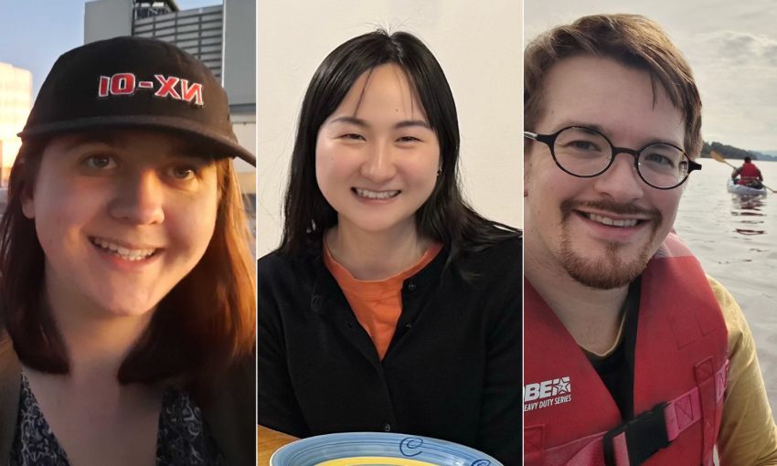 Dr Sophia Vaughan (left), Dr Sihui Zhong (middle) and Dr Graeme McGhee (right) are the 2024 Thesis Prize winners.