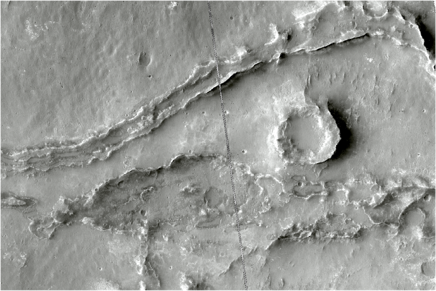 Two east-west branches of an FSR. These preserve an area where a river split and then rejoined (off image). 