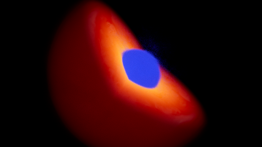 The core material rapidly re-settles in the simulations to form a core with a sharp boundary.
