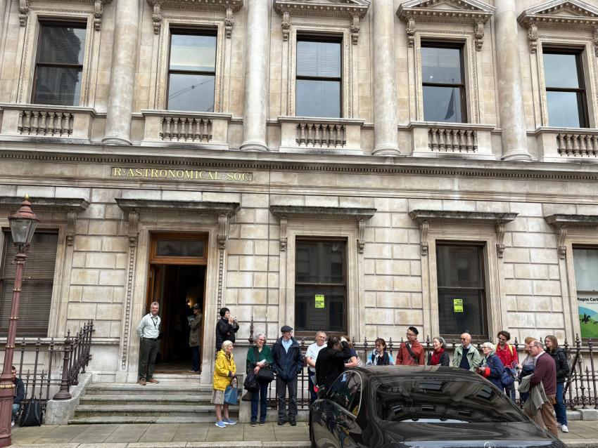 People queuing to come in for a guided tour of the RAS.