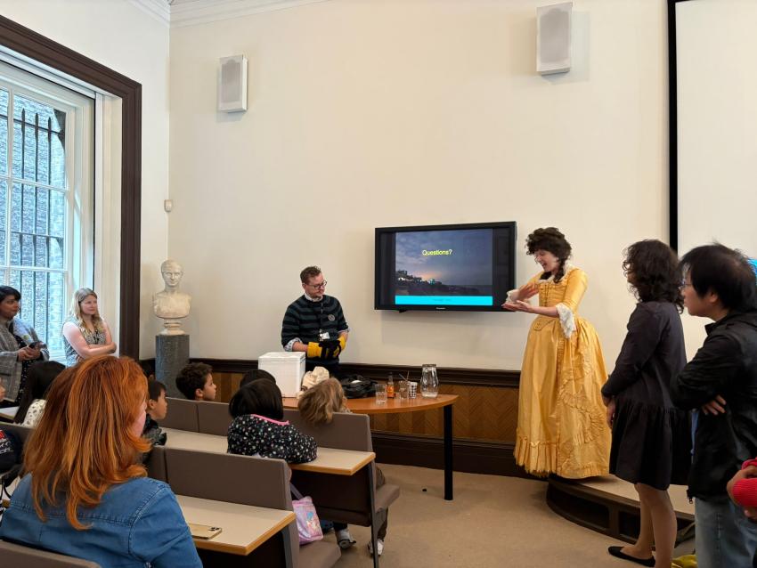 Caroline Herschel entertains visitors in the lecture theatre.