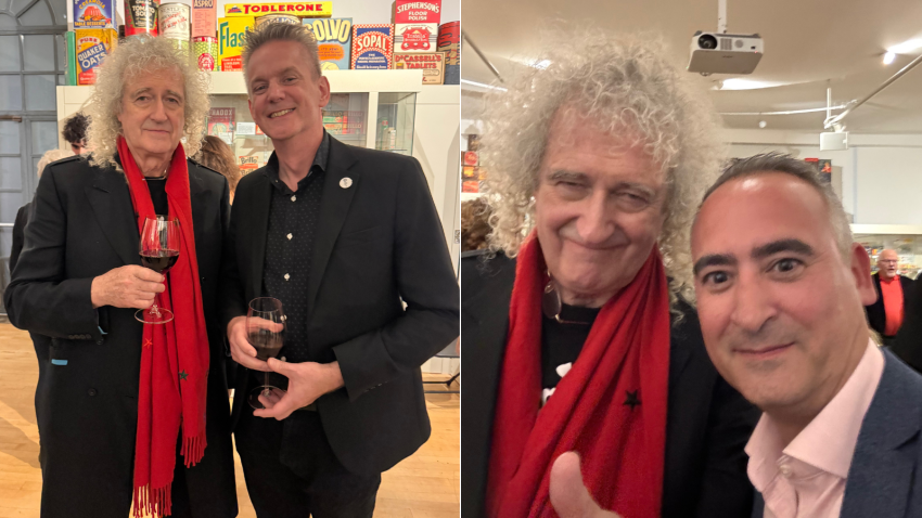 Sir Brian May is pictured alongside RAS Executive Director Ian Russell (left) and Head of Operations Audie Muller (right).