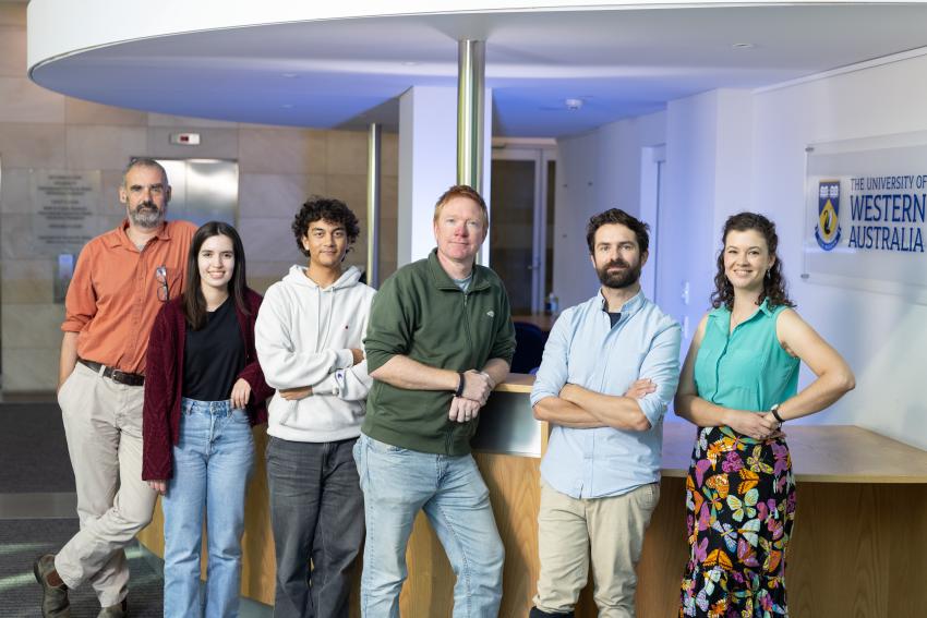 Members of the UWA-based DEVILS Survey team (L to R: Prof. Simon Driver, Melissa Fuentealba Fuentes, Jordan d’Silva, Prof Aaron Robotham, A/Prof Luke Davies, Dr Sabine Bellestedt.