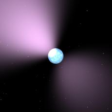 This artist's concept shows a pulsar, which is like a lighthouse, as its light appears in regular pulses as it rotates.