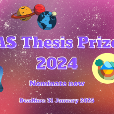 Graphic showing the RAS Thesis Prizes 2024 and deadline for nominations on a pink starry background.