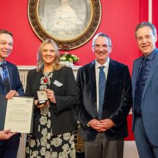 From left to right, Professor Dr Michael Kramer, former President of the German Astronomical Society, Professor Isobel Hook, Lancaster University, Professor Mike Lockwood, President of the Royal Astronomical Society, and Miguel Berger, German Ambassador to the UK.