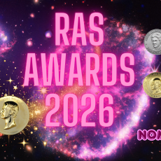 Graphic promoting the RAS Awards 2026 with the Society's medals in front of a background image of the Cartwheel galaxy from JWST and NASA’s Chandra X-ray Observatory.