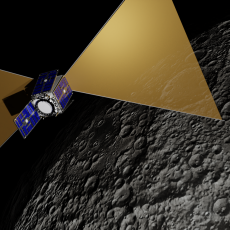 An artist’s impression of the UK-led CosmoCube spacecraft, which would orbit be tasked with listening out for an “ancient whisper” from the early universe on the far side of the Moon.