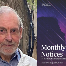 Professor David Flower alongside an image of a front cover of Monthly Notices of the Royal Astronomical Society.