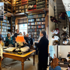 Composite image of RAS Open House 2025, including guided tours of the building (top right) and library (left).