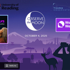 World Space Week graphic, depicting someone looking up at the Moon.