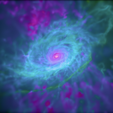 This image shows the gas disc in a computer simulation of a Milky Way-like galaxy from the Auriga suite.