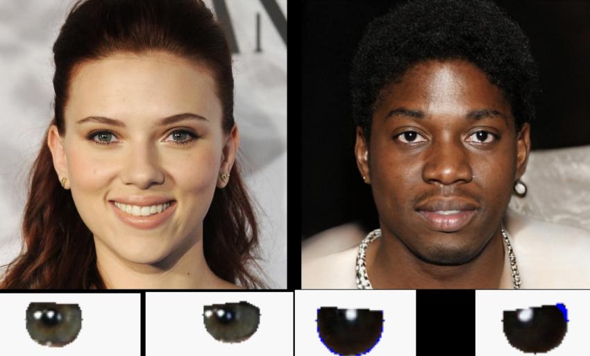 In this image, the person on the left (Scarlett Johansson) is real, while the person on the right is AI-generated.